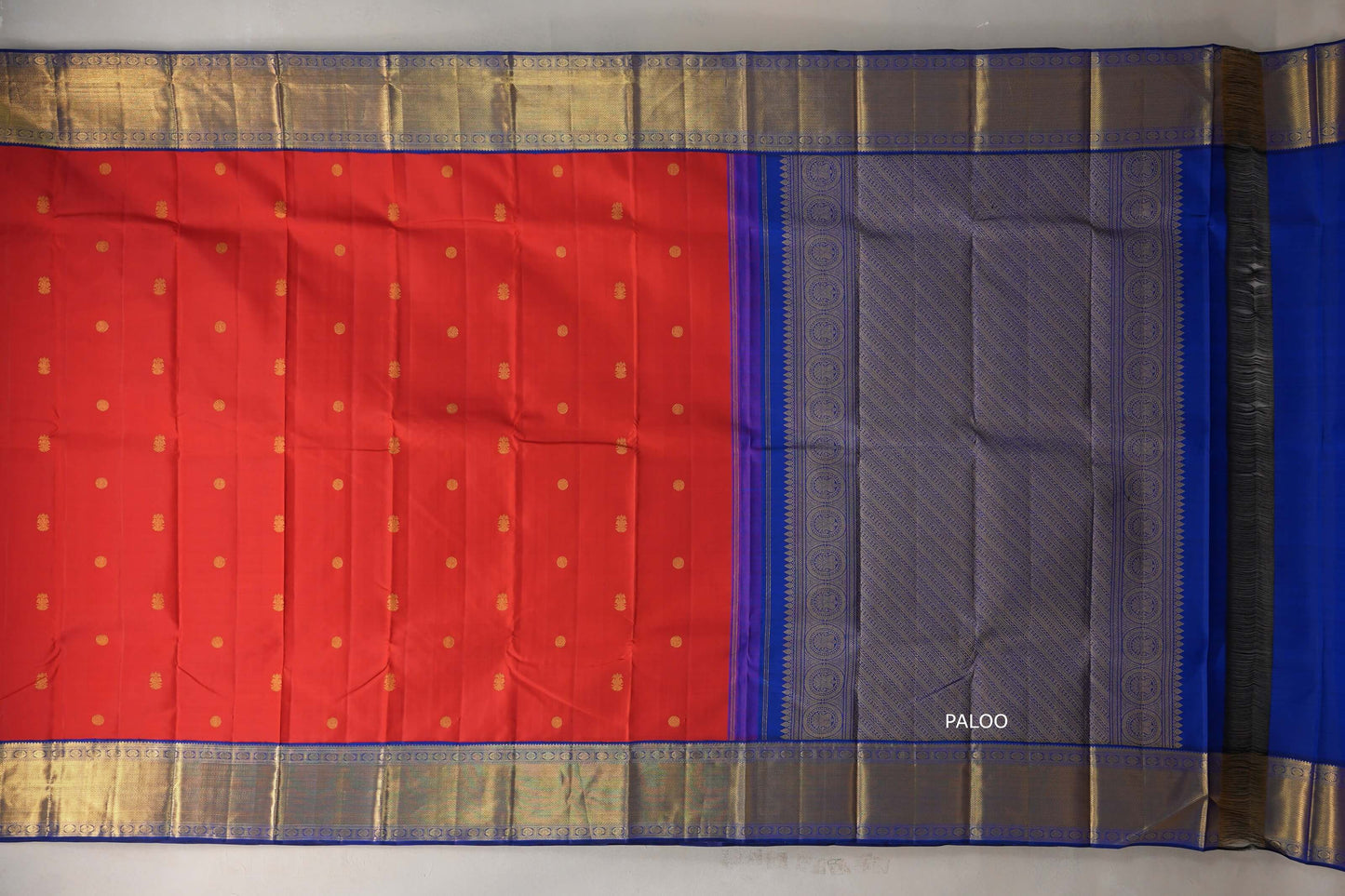 Bright red with bright blue Vintage Kanjivaram Silk Saree by Shreenivas Silks PSSR019319