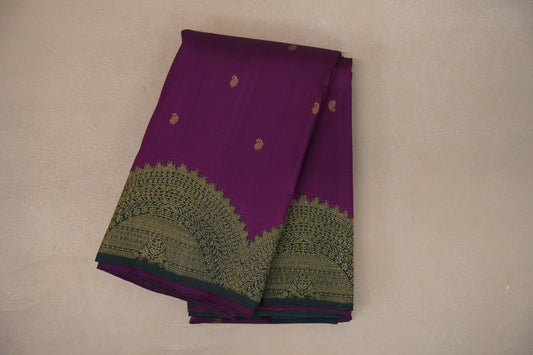 Grape purple with Deep Bottle Green Vintage Kanjivaram Silk Saree by Shreenivas Silks PSSR019320
