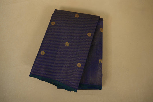 Blue Small Zari Checks Vintage Kanjivaram Silk Saree