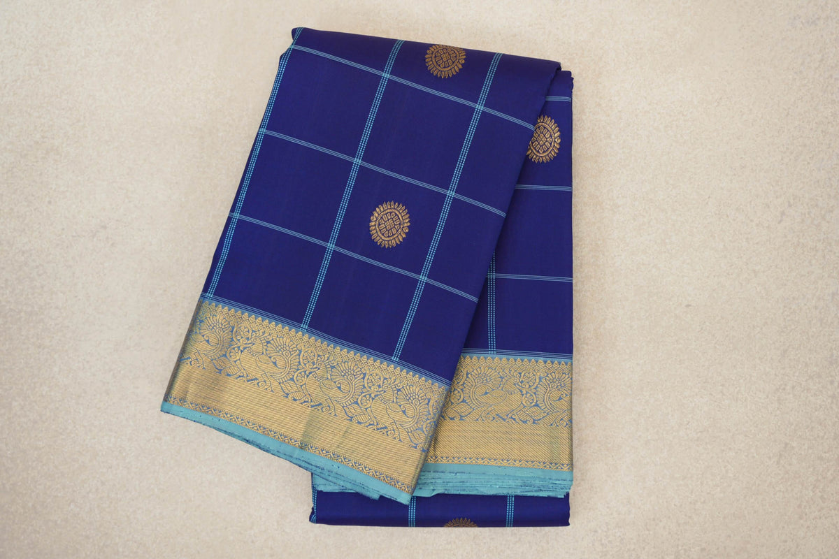 folded Deep Blue Vintage Kanjivaram Silk Saree