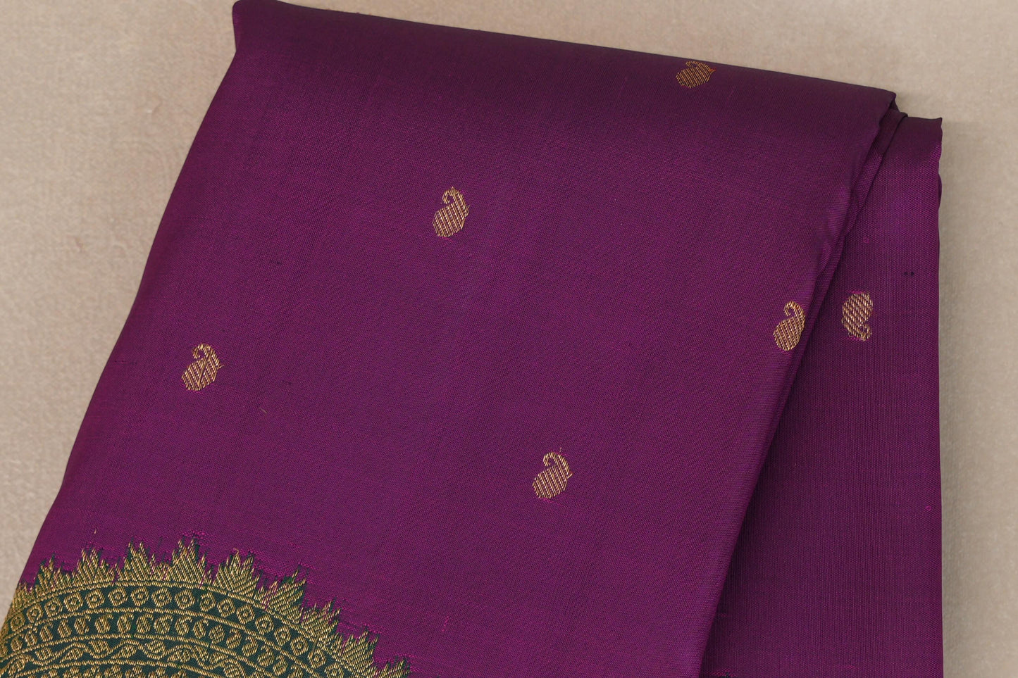 Grape purple with Deep Bottle Green Vintage Kanjivaram Silk Saree by Shreenivas Silks PSSR019320
