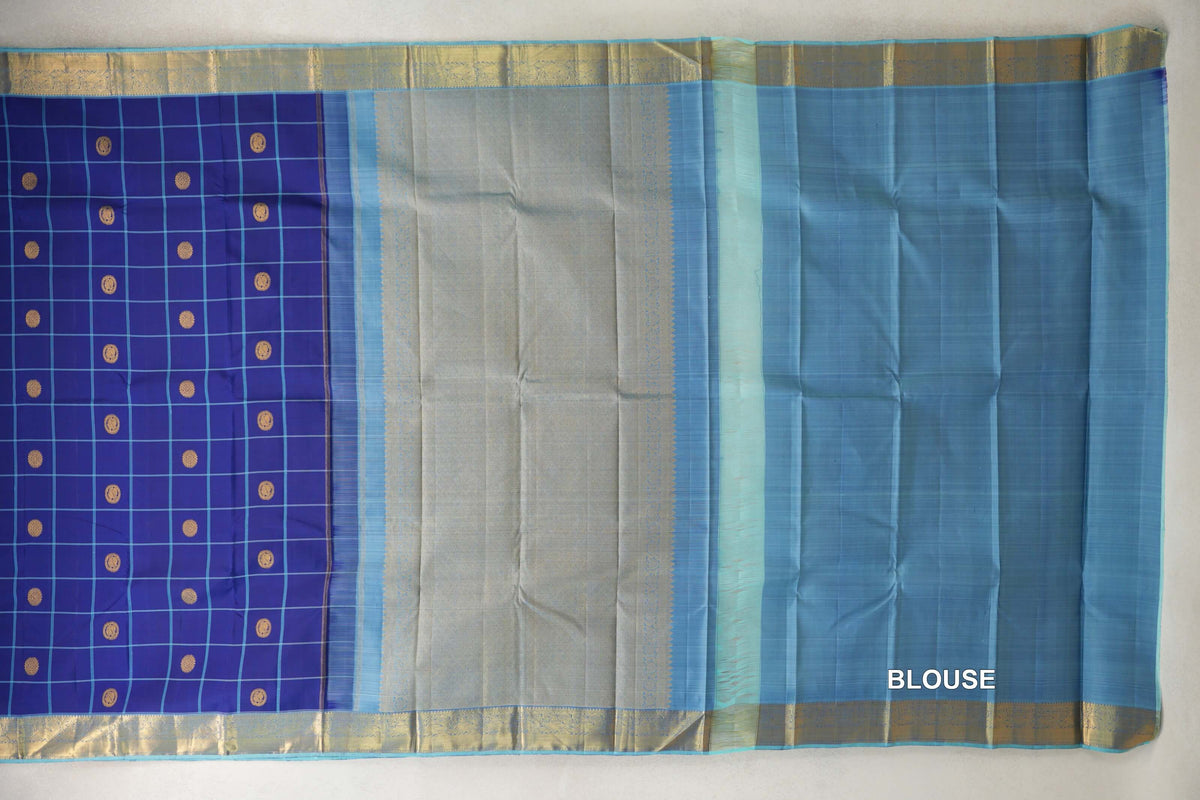  Deep Blue Vintage Kanjivaram Silk Saree blouse