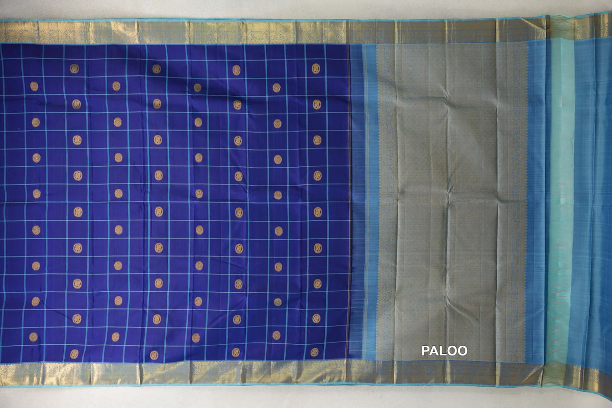  Deep Blue Vintage Kanjivaram Silk Saree paloo