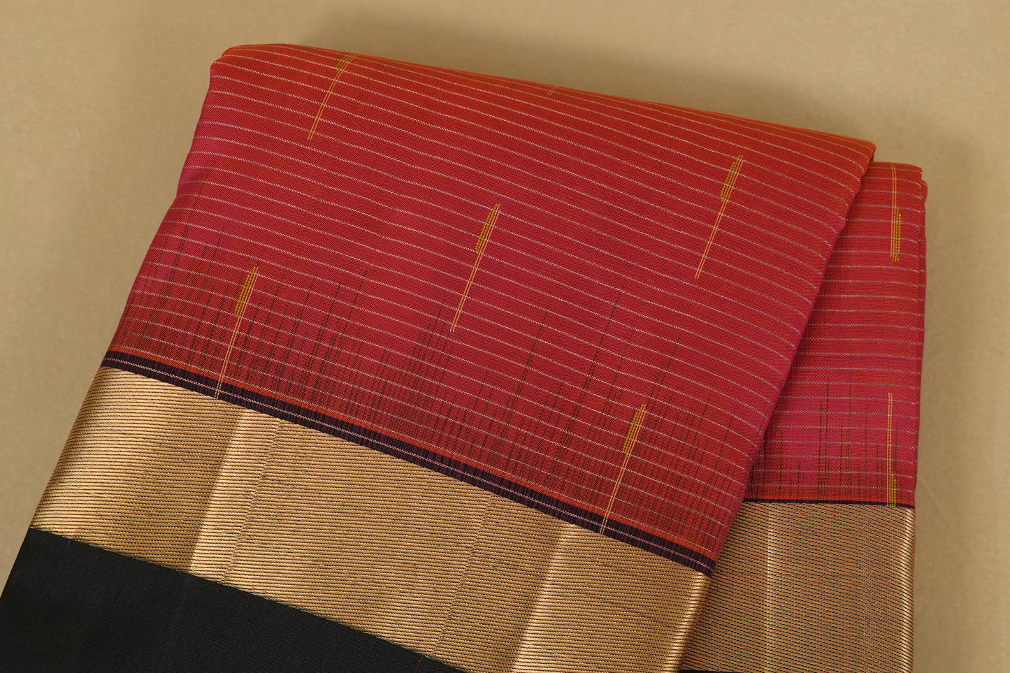 Pinkish Orange with Black Borders Light Weight Kanjivaram Silk Saree body