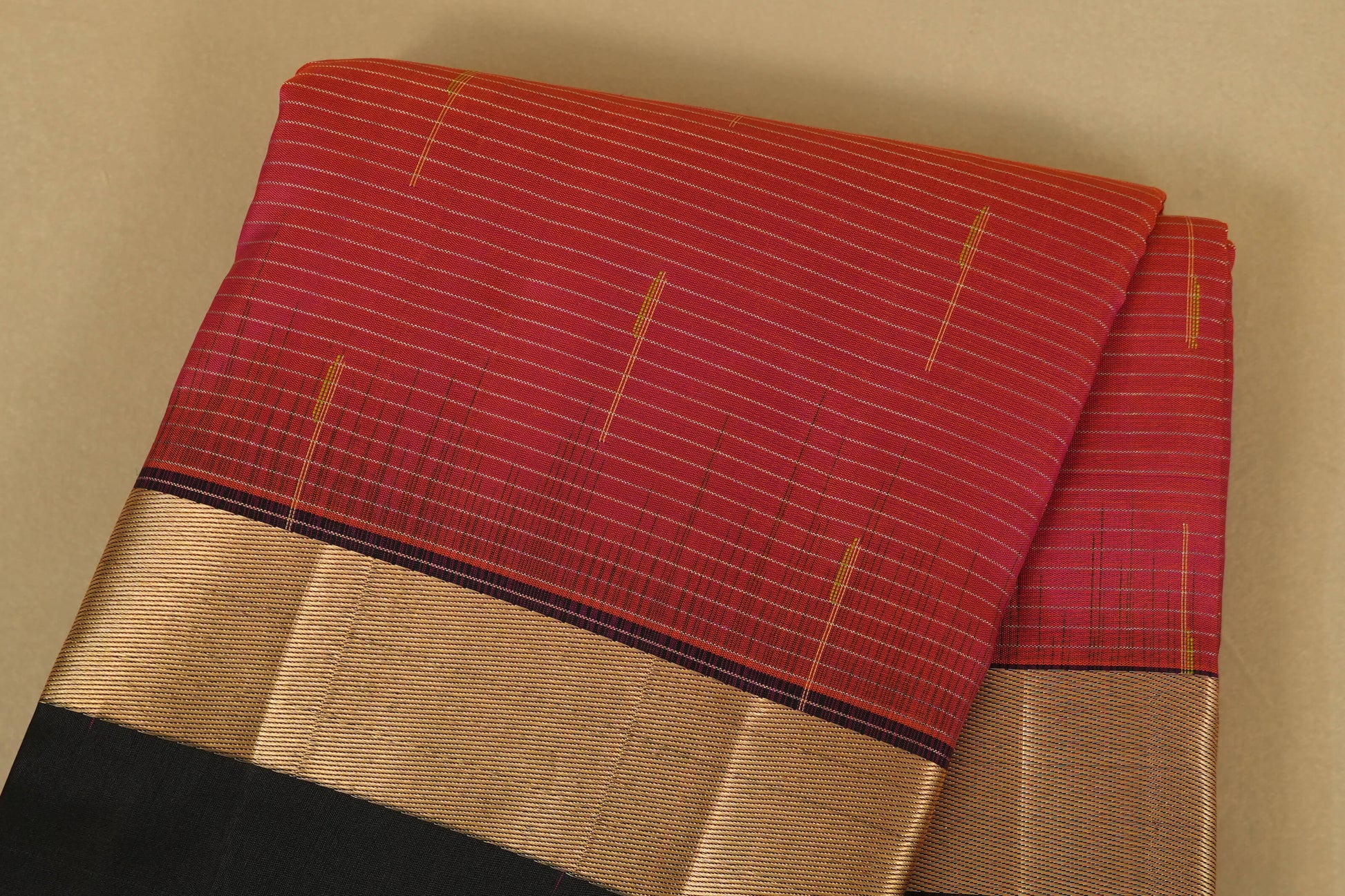 Pinkish Orange with Black Borders Light Weight Kanjivaram Silk Saree body