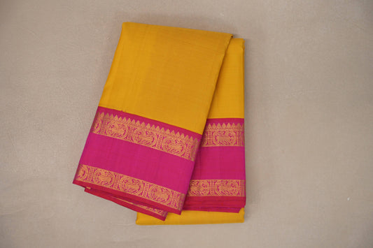 Bright yellow with Bright Rani Pink Vintage Kanjivaram Silk Saree by Shreenivas Silks PSSR019321