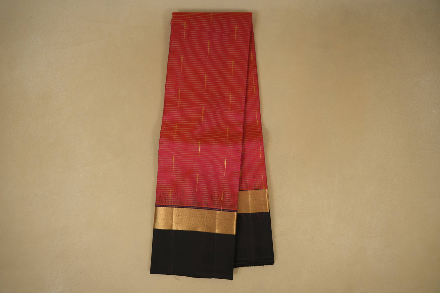 Online Pinkish Orange with Black Borders Light Weight Kanjivaram Silk Saree