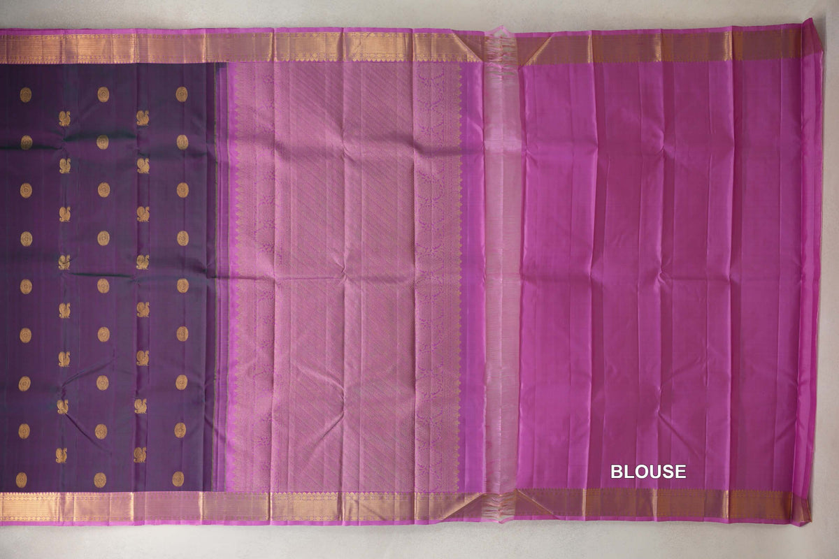 Dual Tone of Bottle Green and Pink Vintage Kanjivaram Silk Saree blouse
