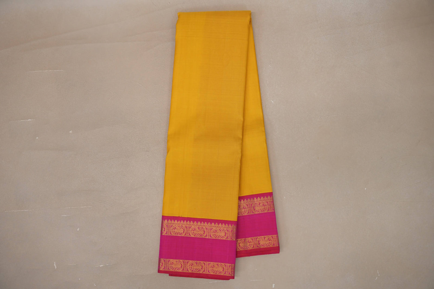 Bright yellow with Bright Rani Pink Vintage Kanjivaram Silk Saree by Shreenivas Silks PSSR019321
