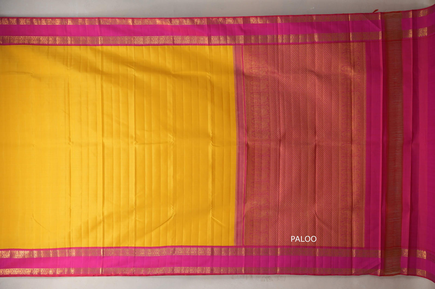 Bright yellow with Bright Rani Pink Vintage Kanjivaram Silk Saree by Shreenivas Silks PSSR019321