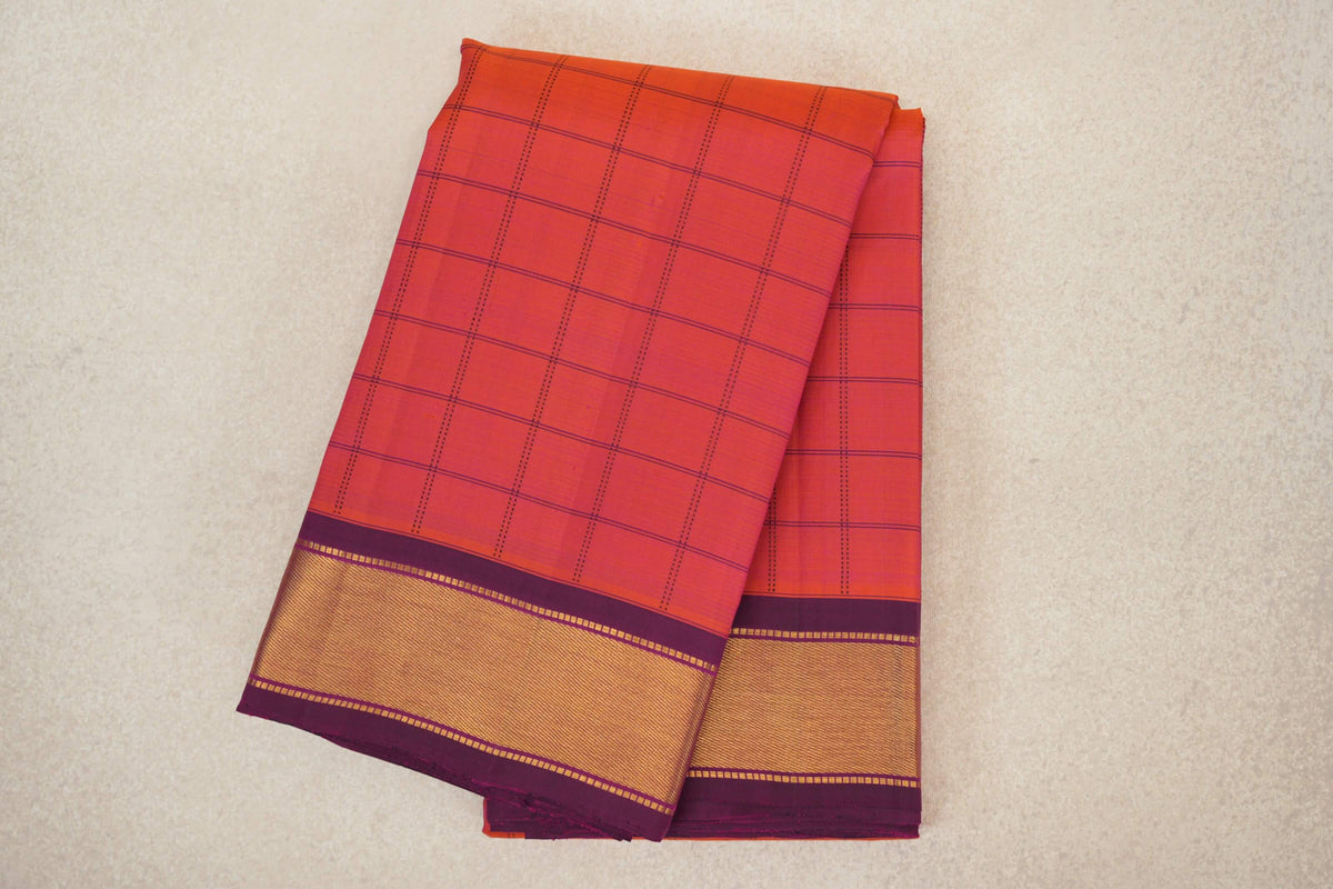 folded Dual Tone of Pink and Orange Vintage Kanjivaram Silk Saree