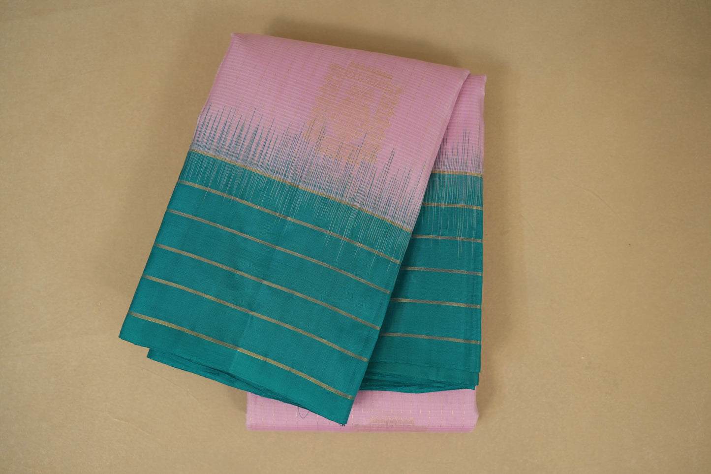 Baby Pink with Rama Blue Borders Light Weight Kanjivaram Silk Saree