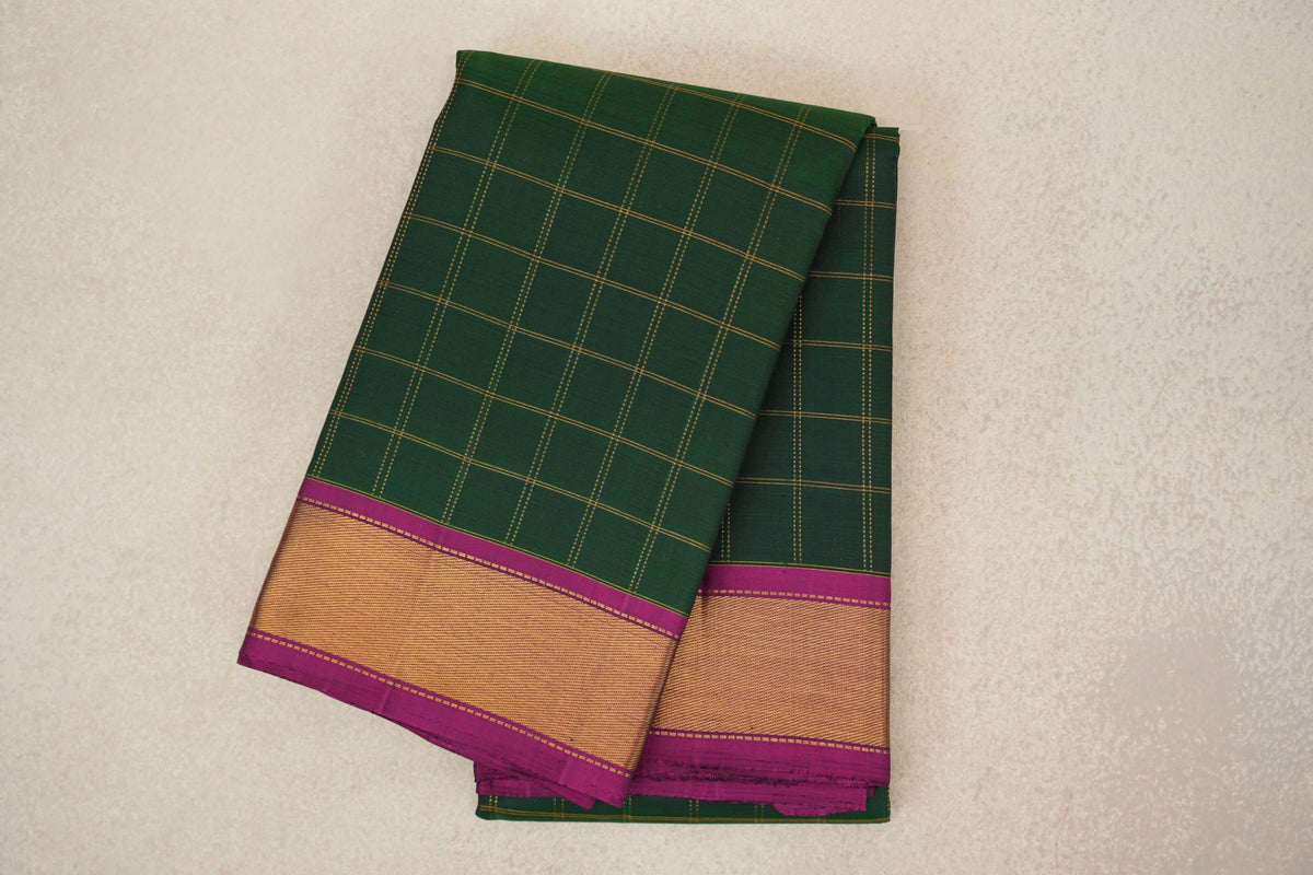 folded Deep Bottle Green Vintage Kanjivaram Silk Saree