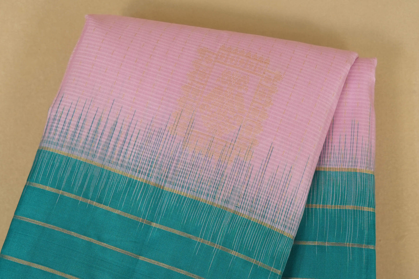 Baby Pink with Rama Blue Borders Light Weight Kanjivaram Silk Saree body