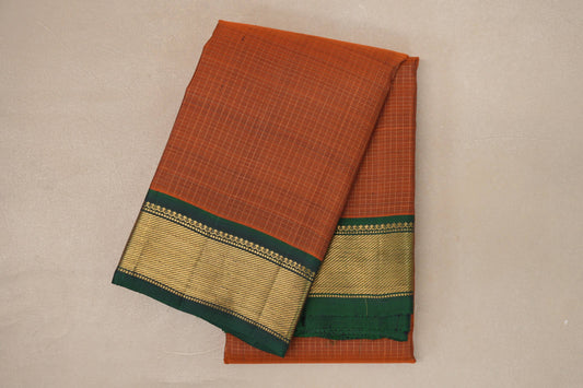 Burnt Orange with Bottle Green Borders Vintage Kanjivaram Silk Saree 