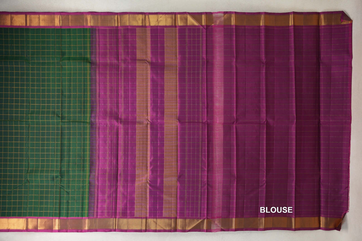 Deep Bottle Green Vintage Kanjivaram Silk Saree blouse