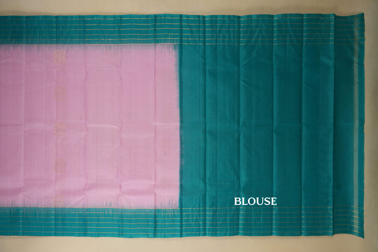 Baby Pink with Rama Blue Borders Light Weight Kanjivaram Silk Saree blouse