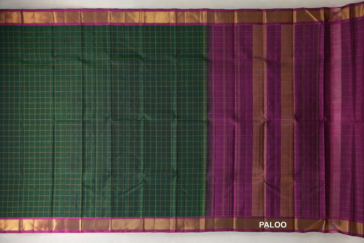 Deep Bottle Green Vintage Kanjivaram Silk Saree paloo