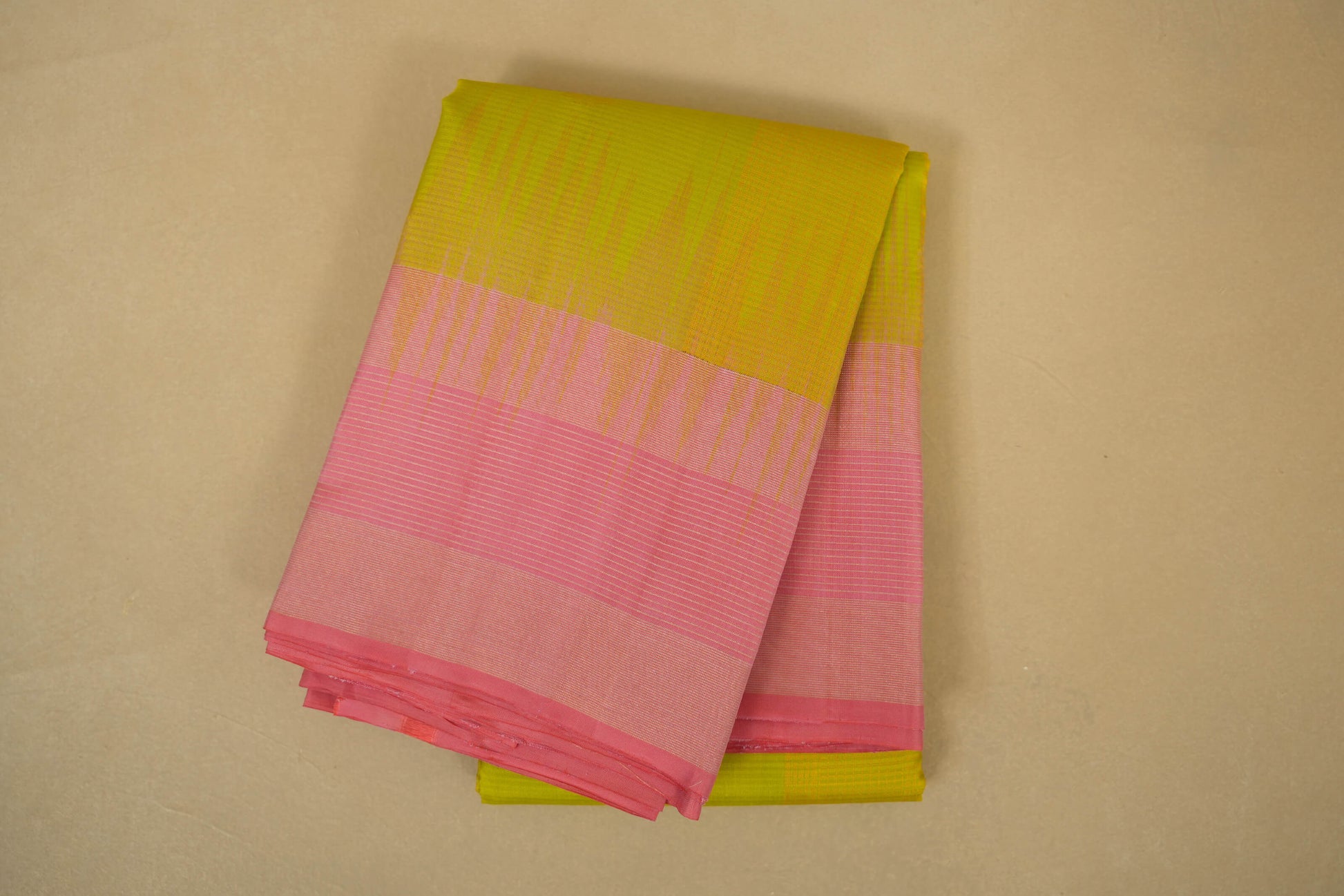 Parrot Green with Light Pink Borders Light Weight Kanjivaram Silk Saree