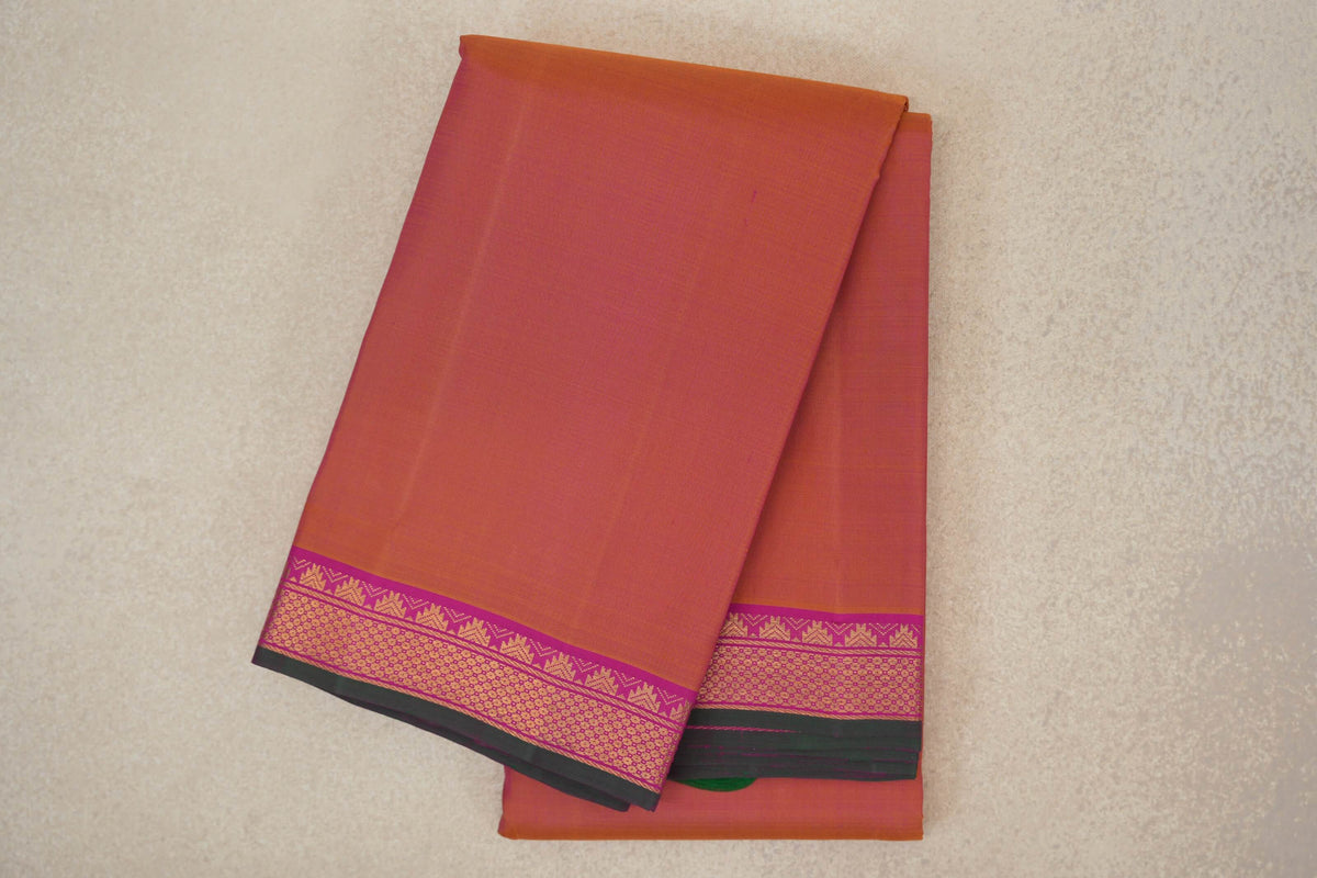 folded Dual Tone of Yellow and Pink Vintage Kanjivaram Silk Saree