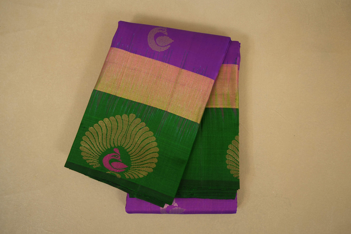 Magenta with Green Borders Light Weight Kanjivaram Silk Saree
