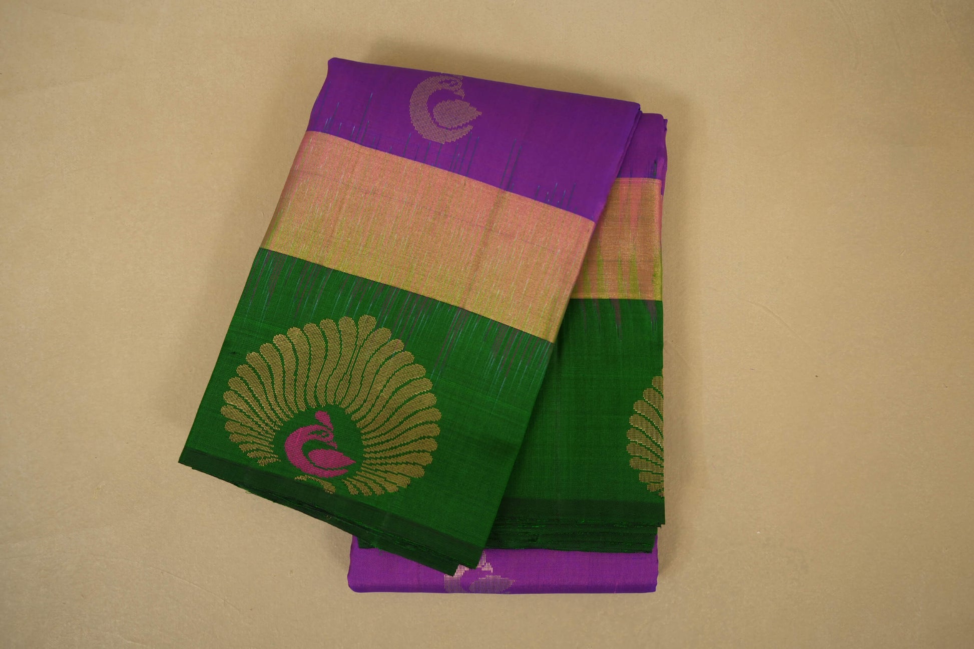 Magenta with Green Borders Light Weight Kanjivaram Silk Saree