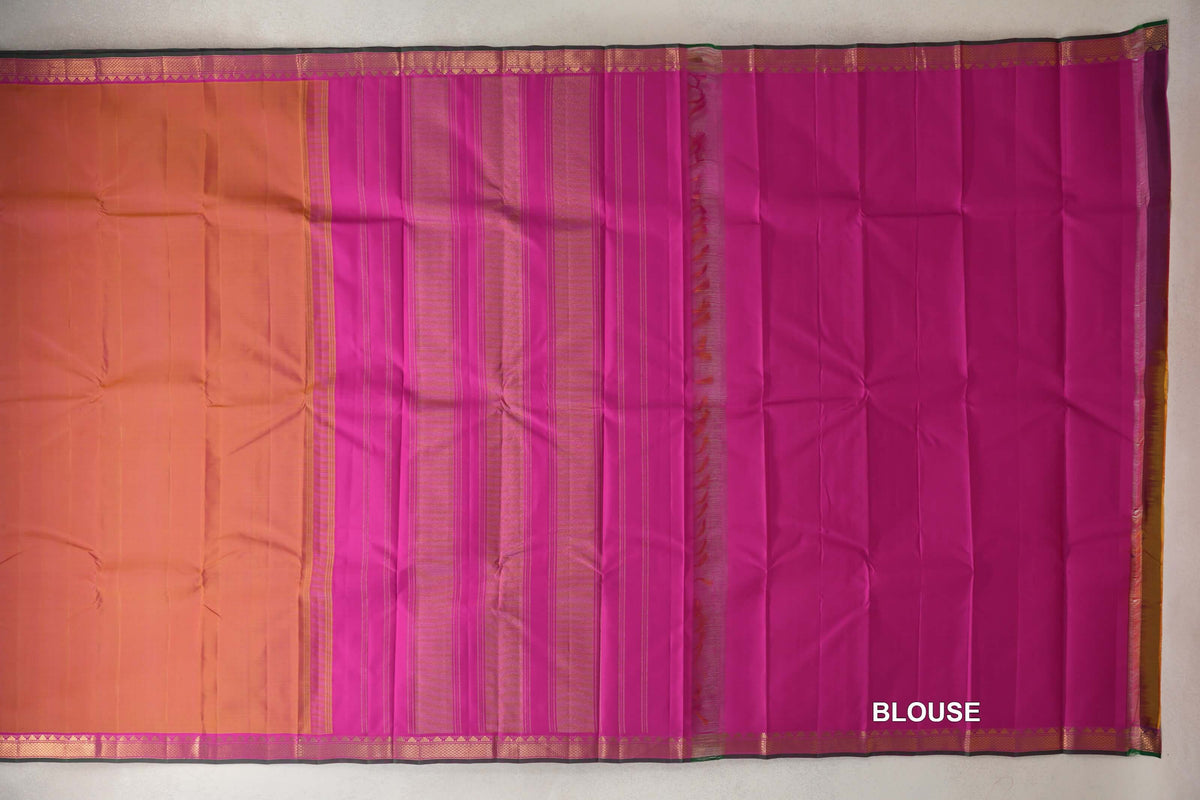 Dual Tone of Yellow and Pink Vintage Kanjivaram Silk Saree blouse