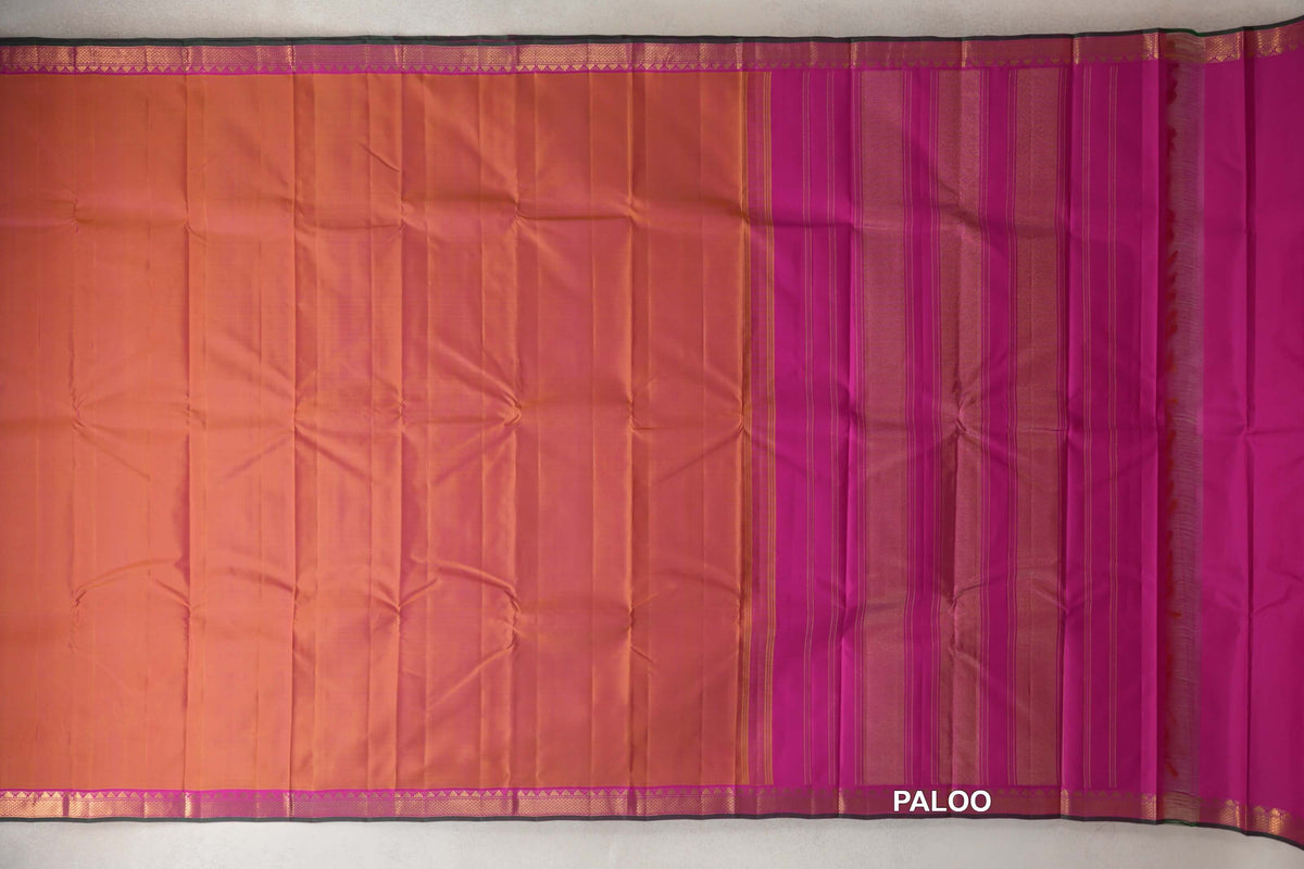 Dual Tone of Yellow and Pink Vintage Kanjivaram Silk Saree paloo