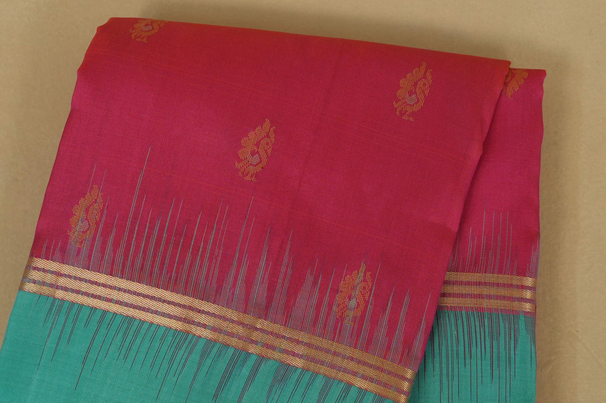 Peach Pink with Rama Blue Borders Light Weight Kanjivaram Silk Saree body