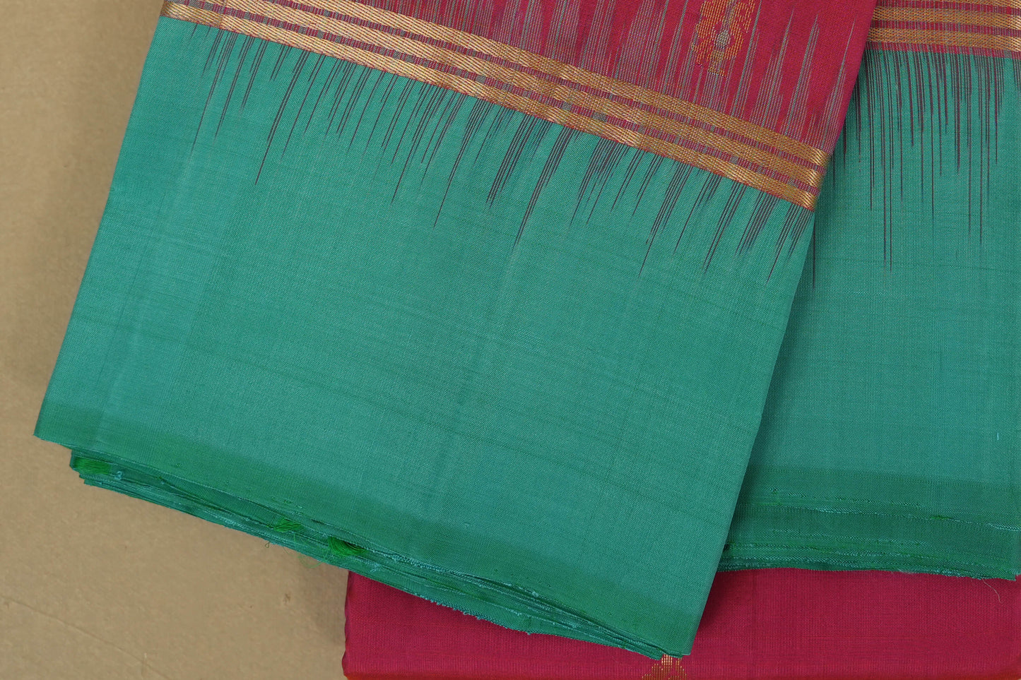 Peach Pink with Rama Blue Borders Light Weight Kanjivaram Silk Saree borders
