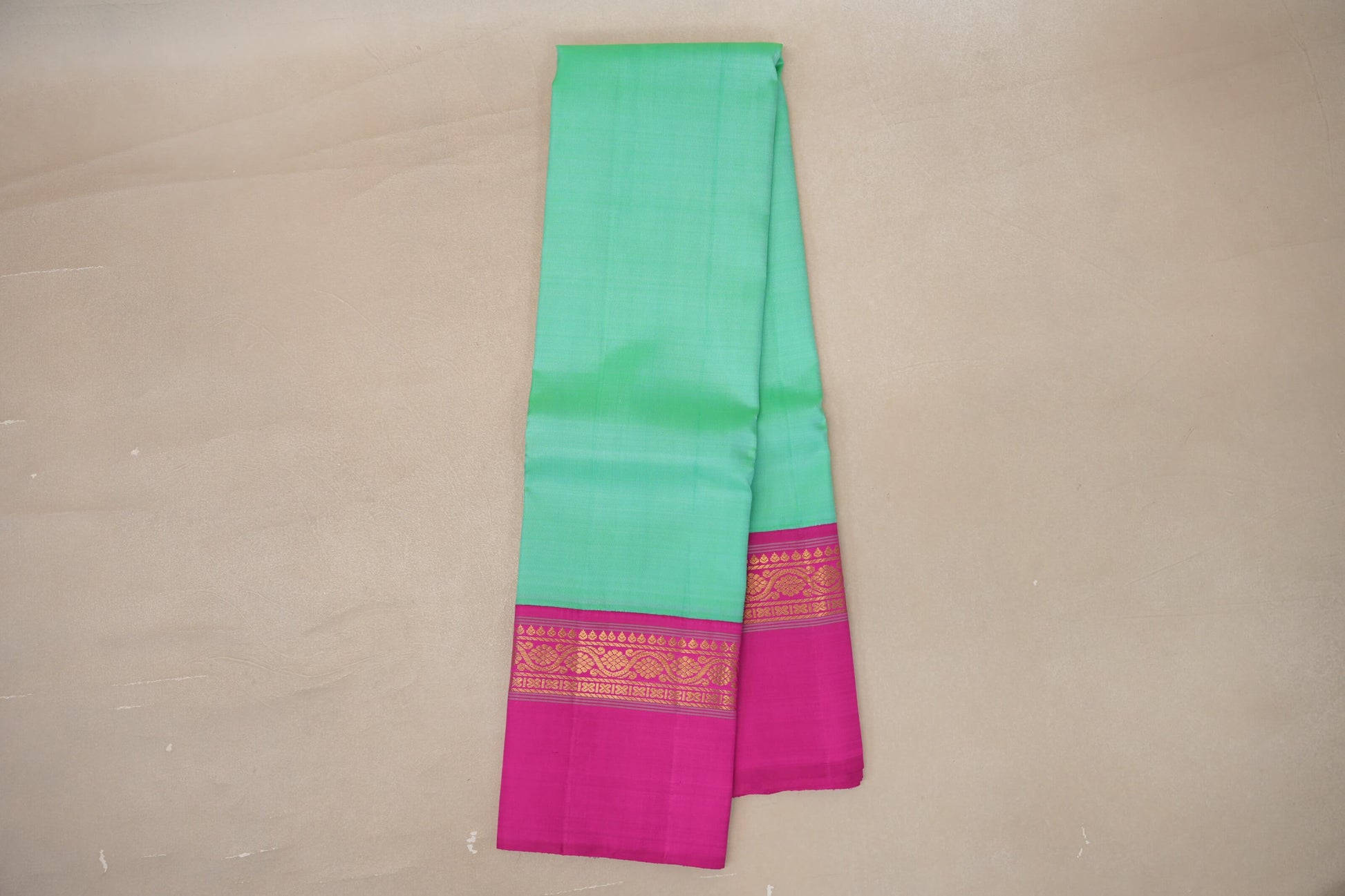 Online Mint Green with Bright Pink Borders Vintage Kanjivaram Silk Saree