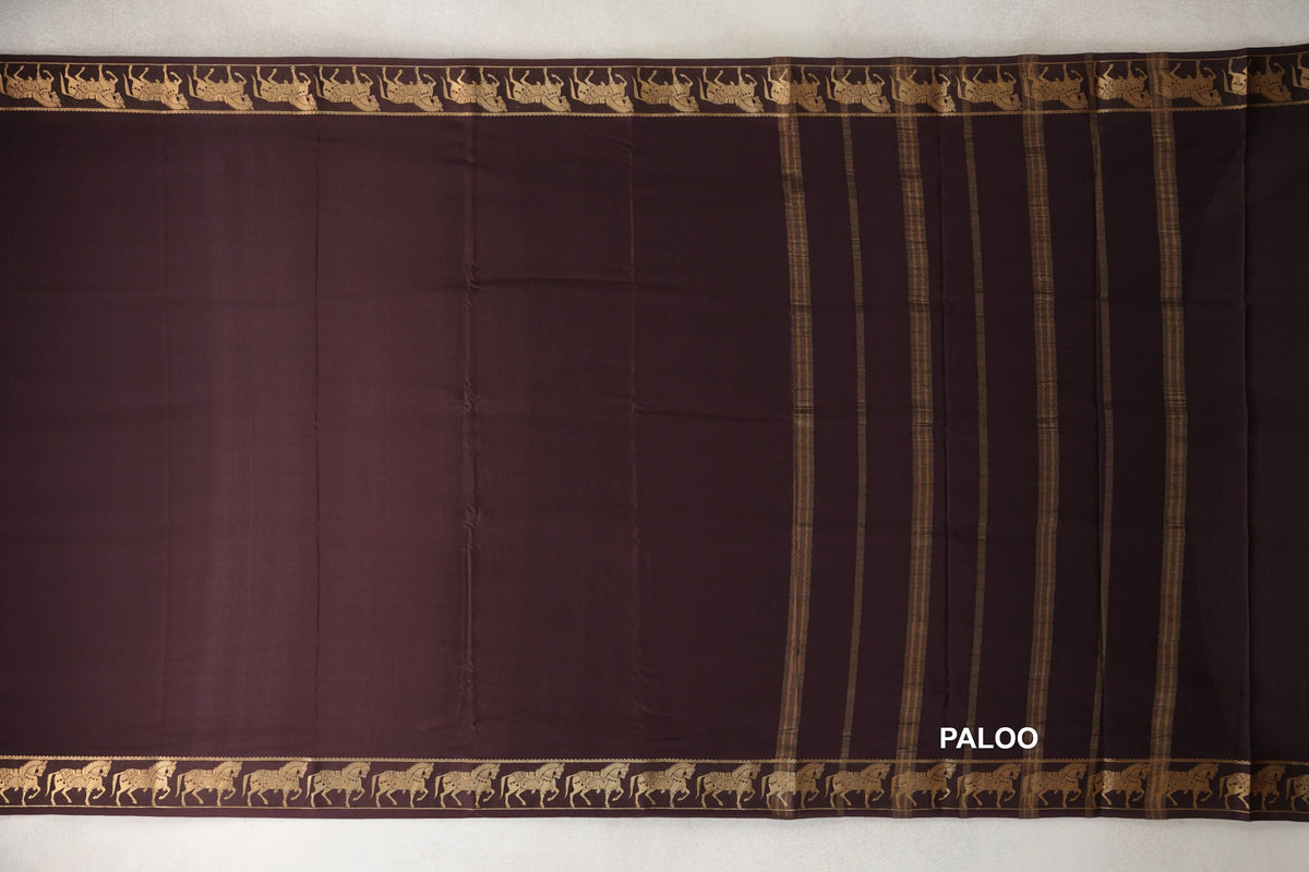 Coffee Bean Brown Mysore Silk Saree paloo
