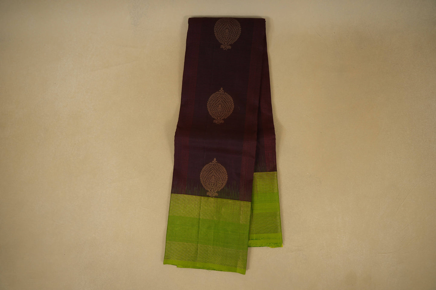 Online Dark Coffee Brown with Leaf Green Borders Light Weight Kanjivaram Silk Saree