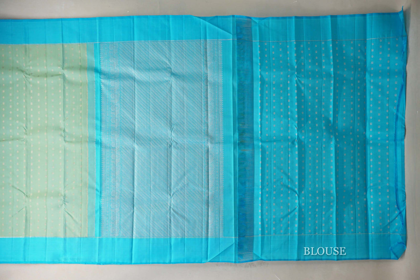 Dual Tone Mint Green and Aqua Blue Vintage Kanjivaram Silk Saree blouse