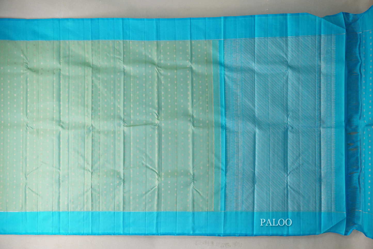 Dual Tone Mint Green and Aqua Blue Vintage Kanjivaram Silk Saree paloo