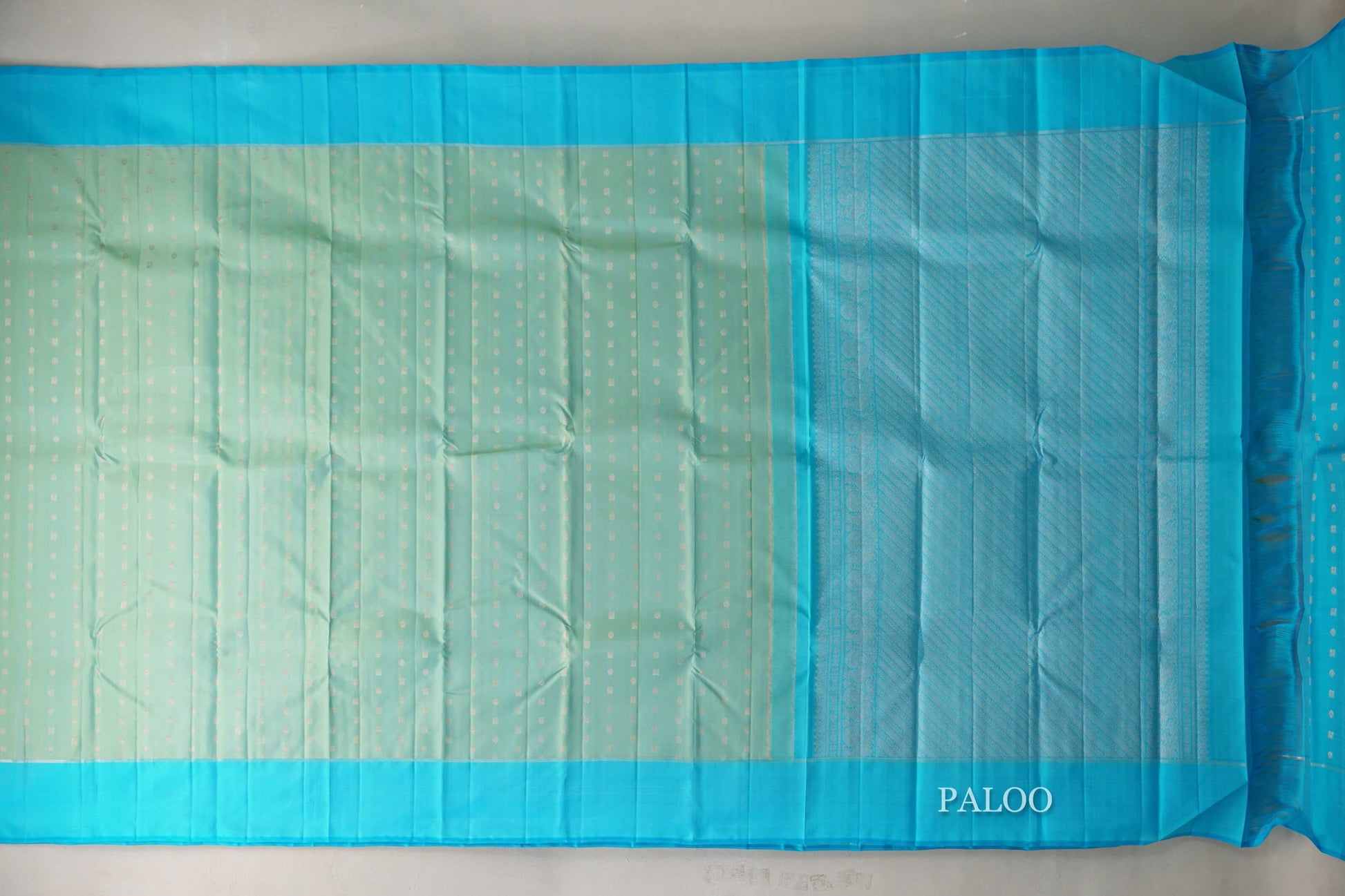 Dual Tone Mint Green and Aqua Blue Vintage Kanjivaram Silk Saree paloo