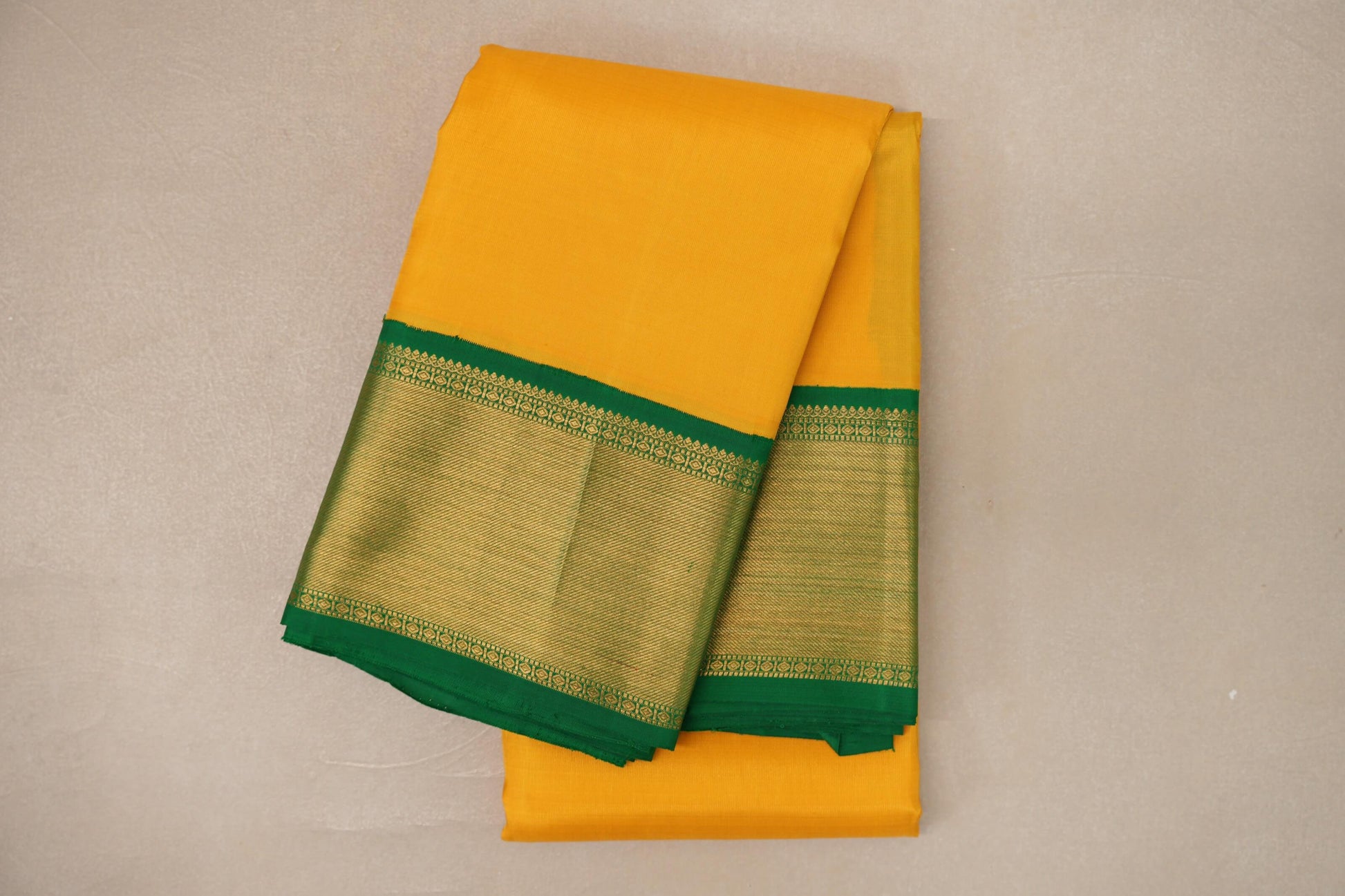 Bright Yellow with Emerald Green Borders Vintage Kanjivaram Silk Saree