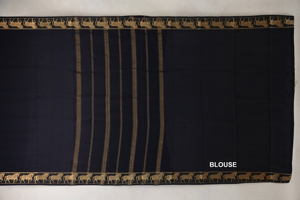 Jet Black Mysore Silk Saree blouse
