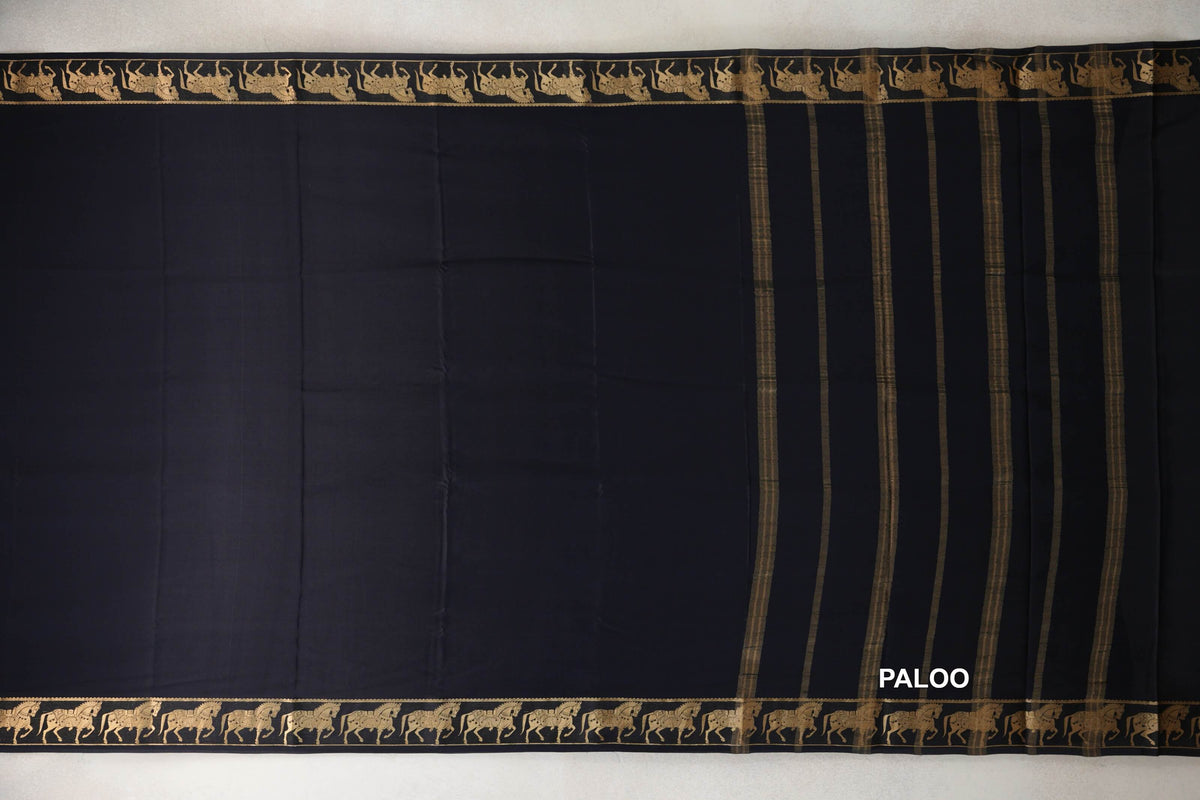 Jet Black Mysore Silk Saree paloo