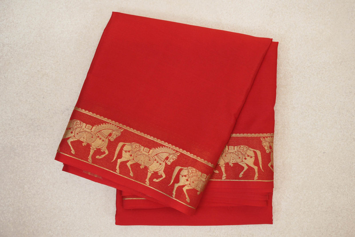folded Bright Red Mysore Silk Saree 