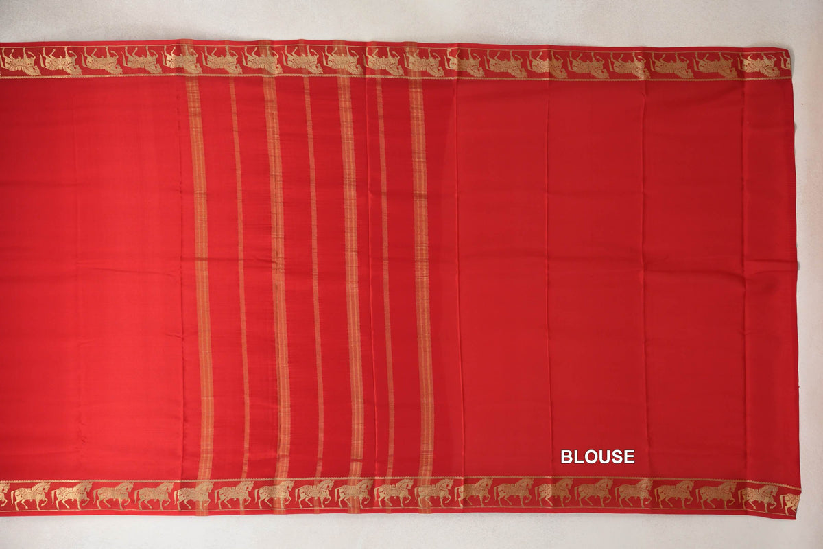 Bright Red Mysore Silk Saree blouse