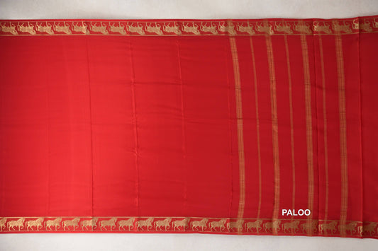 Bright Red Mysore Silk Saree  paloo