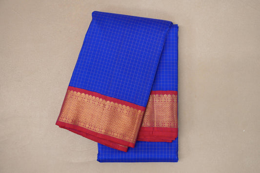 Royal Blue with Orangish Pink Borders Vintage Kanjivaram Silk Saree