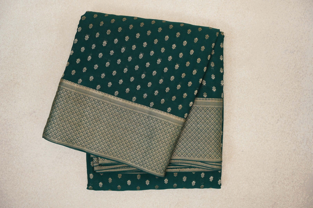 folded Deep Bottle Green Mysore Silk Saree