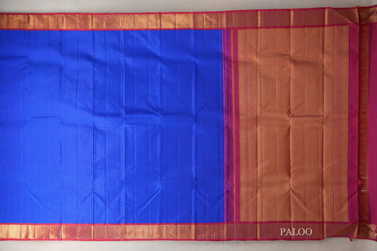 Royal Blue with Orangish Pink Borders Vintage Kanjivaram Silk Saree paloo