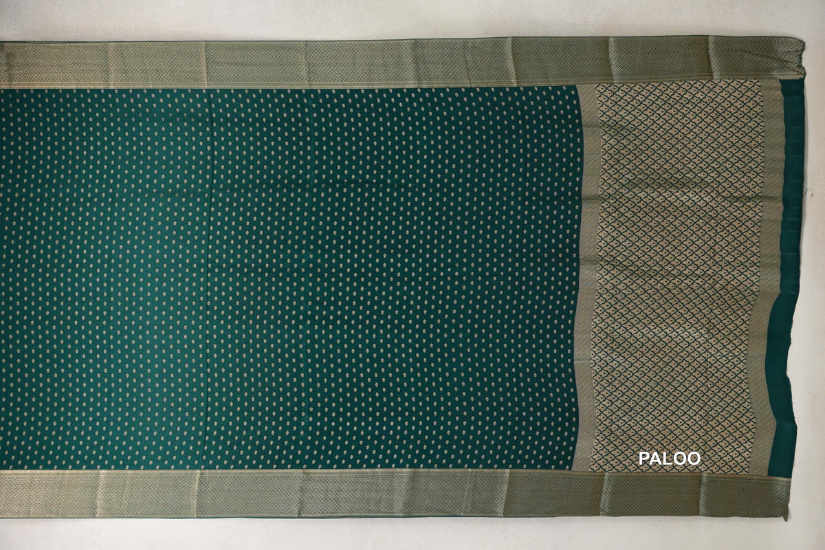 Deep Bottle Green Mysore Silk Saree paloo