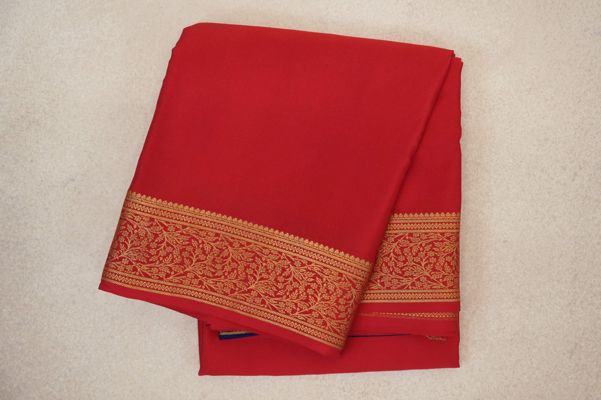 folded Bright Red Mysore Silk Saree