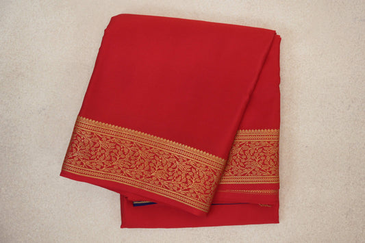 folded Bright Red Mysore Silk Saree