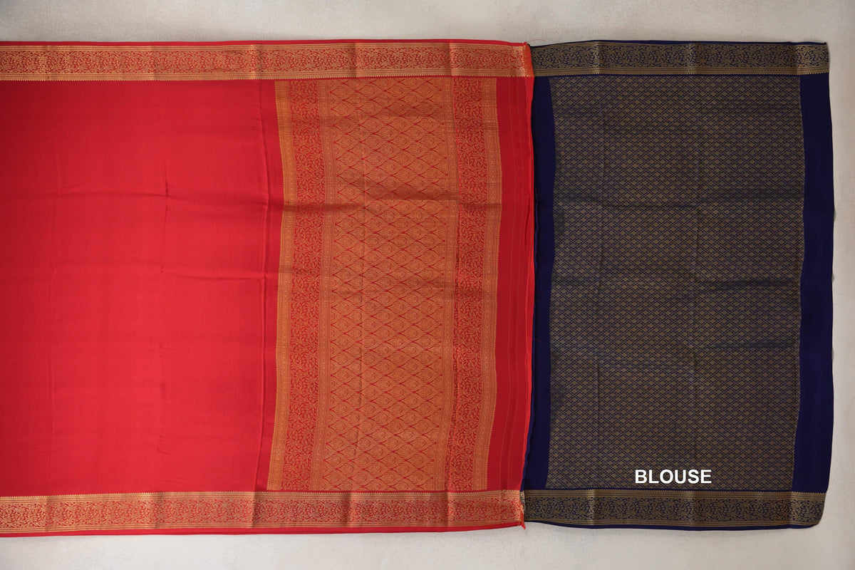Bright Red Mysore Silk Saree blouse