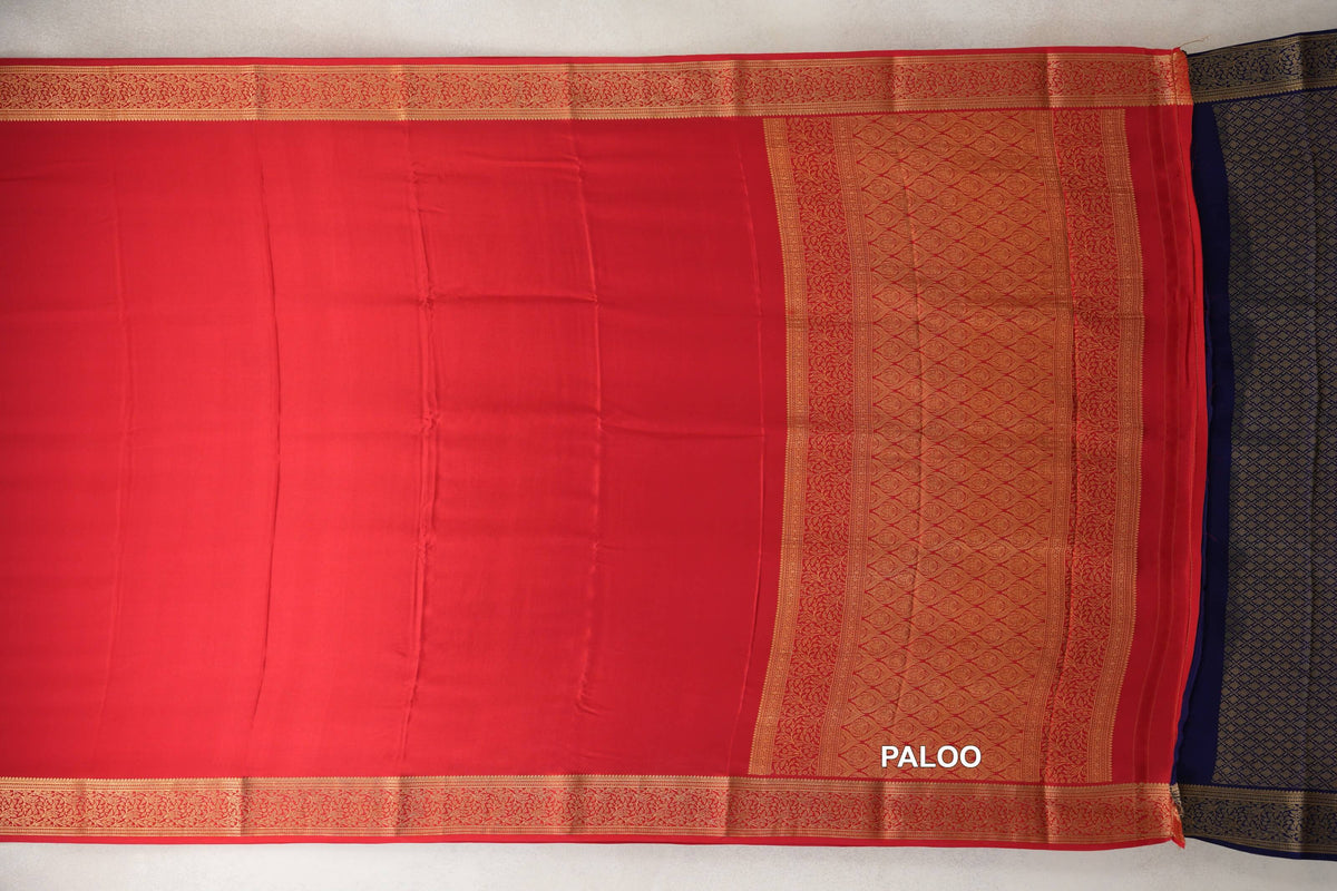Bright Red Mysore Silk Saree paloo